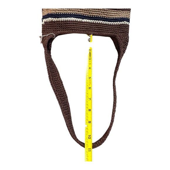 THE SAK Striped Crochet Shoulder Bag In Brown Navy Red Striped Ball Chain Charm - Picture 12 of 12